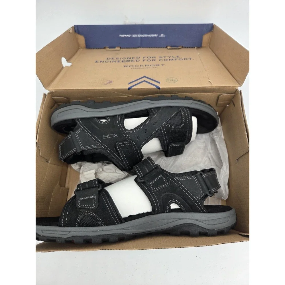 Rockport‎ Mens XCS Leather Sports 3 Steap Sandals 11W Black Memory Foam